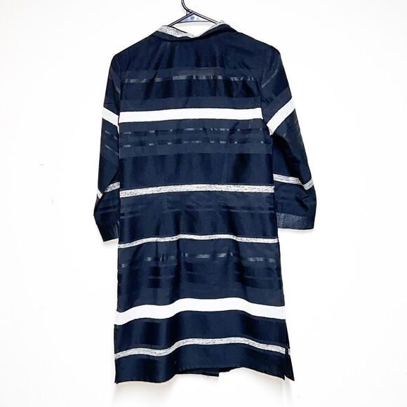 NWOT Per Se by Carlisle Black White Stripe Satin Trim Trench Coat Womens Sz 0 - Picture 2 of 11